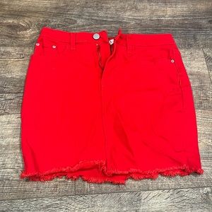 Red stretchy jean skirt. Size:medium/8-10.